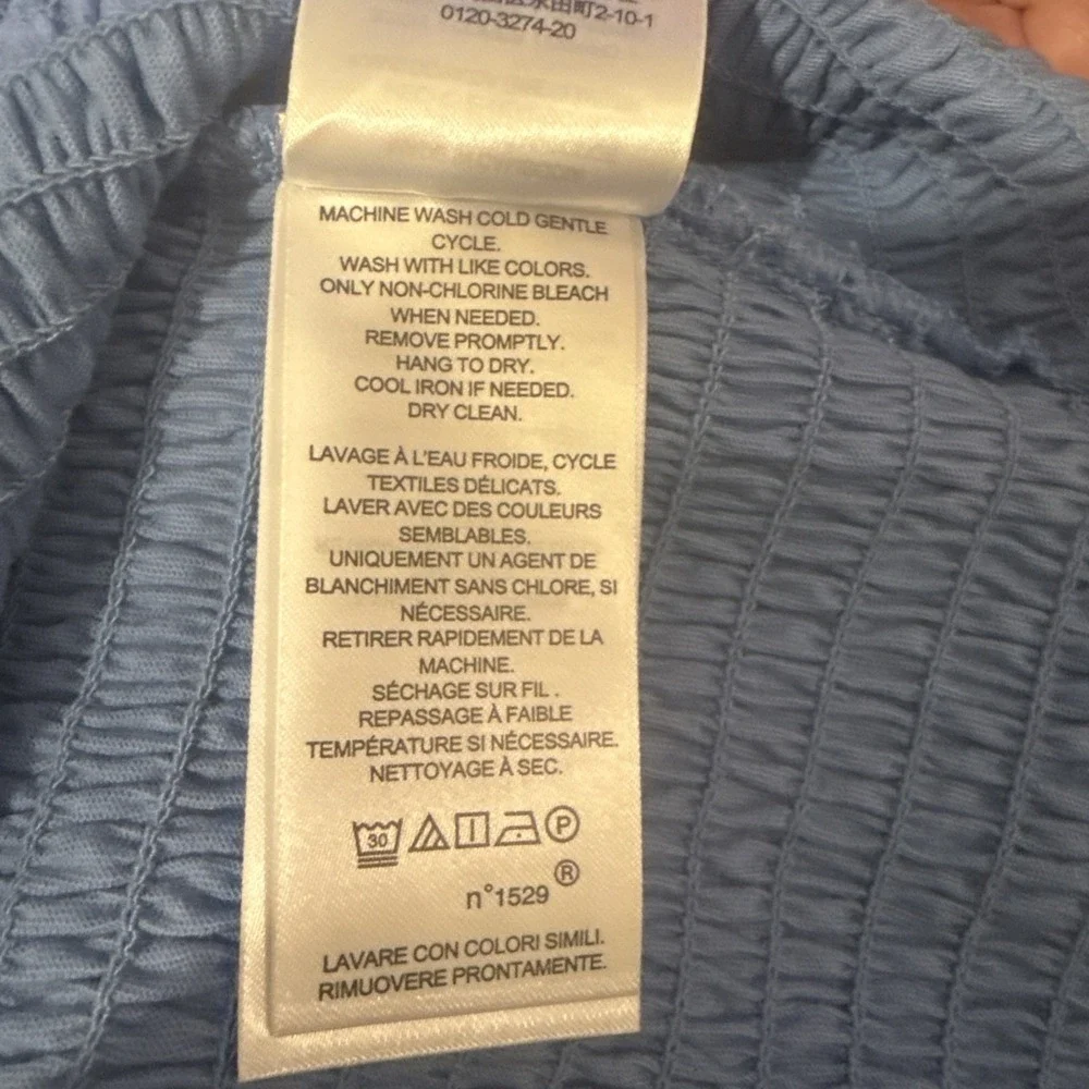 Lauren RALPH LAUREN Square Neck Smocked Blouse Sky Blue Size XL Stretchy NWT